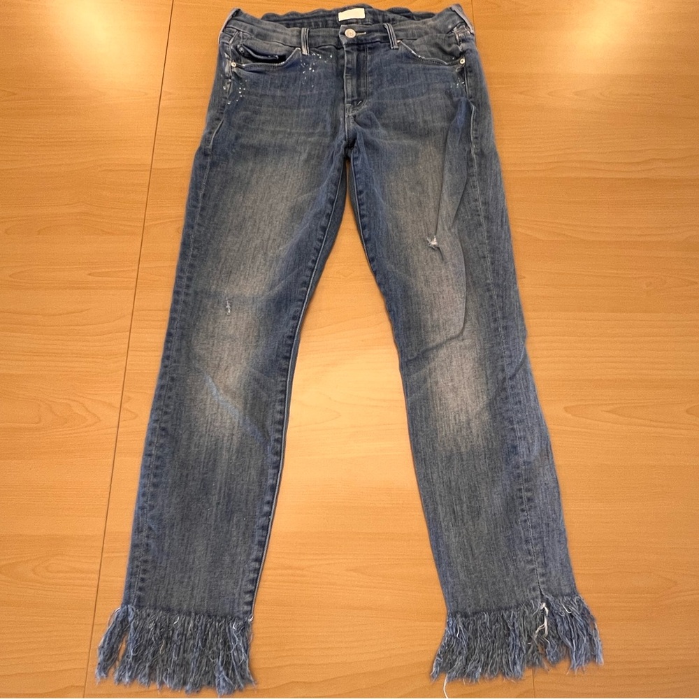 Mother Looker The Ankle Fray Distressed Jeans Raw Hem Size 28